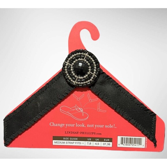 Lindsay Phillips Switchflops Straps Celia Medium Black Satin Beaded Glam Detail - Picture 2 of 4